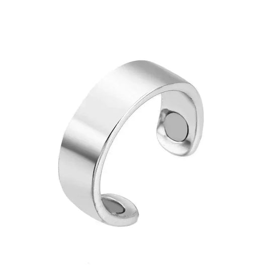 Magnetic adjustable sleep ring in silver stainless steel open-ended unisex band on Tampa Home & Garden Store