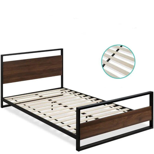 Modern Farmhouse Queen Low Profile Platform Bed with headboard and metal rails by HomePacific on Tampa Home & Garden Store