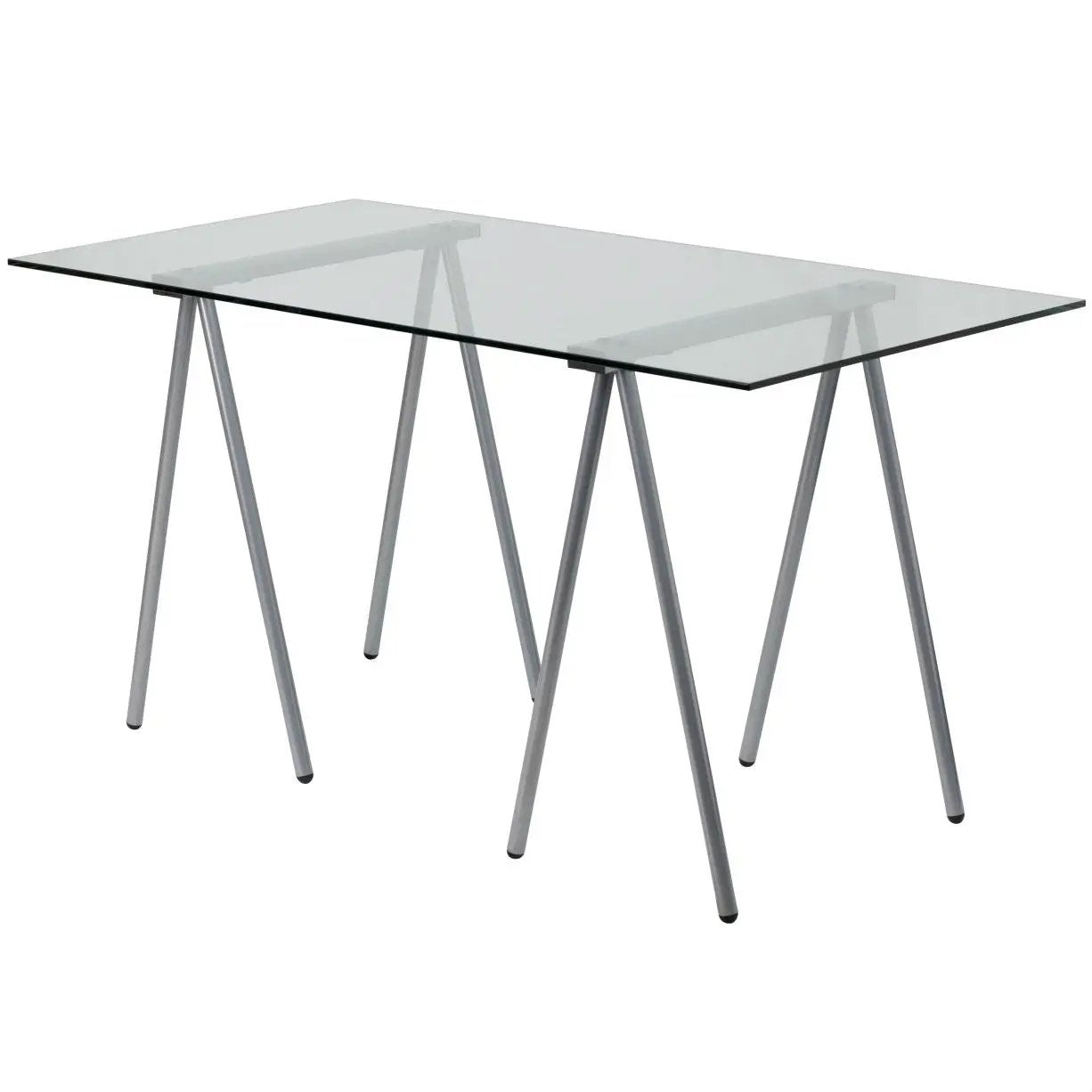 Modern Clear Tempered Glass Top Writing Table Computer Desk with Metal Legs - Tampa Home & Garden Store