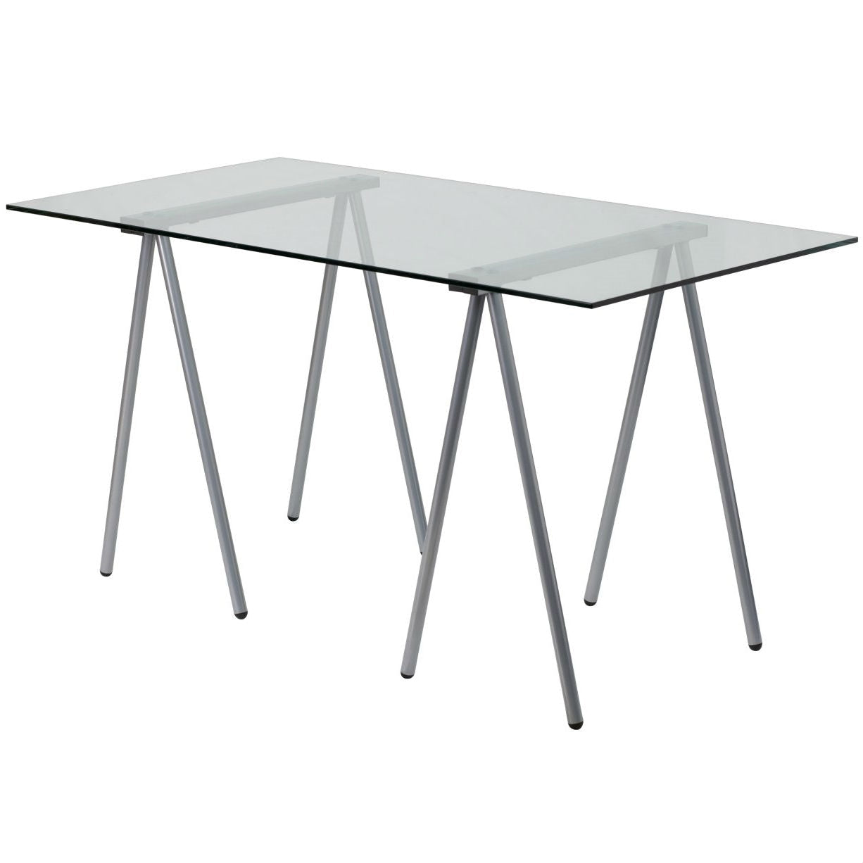 Mesa de Escritorio Moderna con Tapa de Cristal Templado Transparente y Patas Metálicas