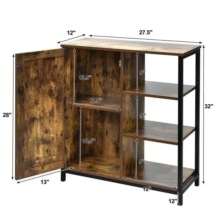 Modern Industrial Black Metal Brown Wood Sideboard Buffet Storage Shelf Cabinet - Tampa Home & Garden Store