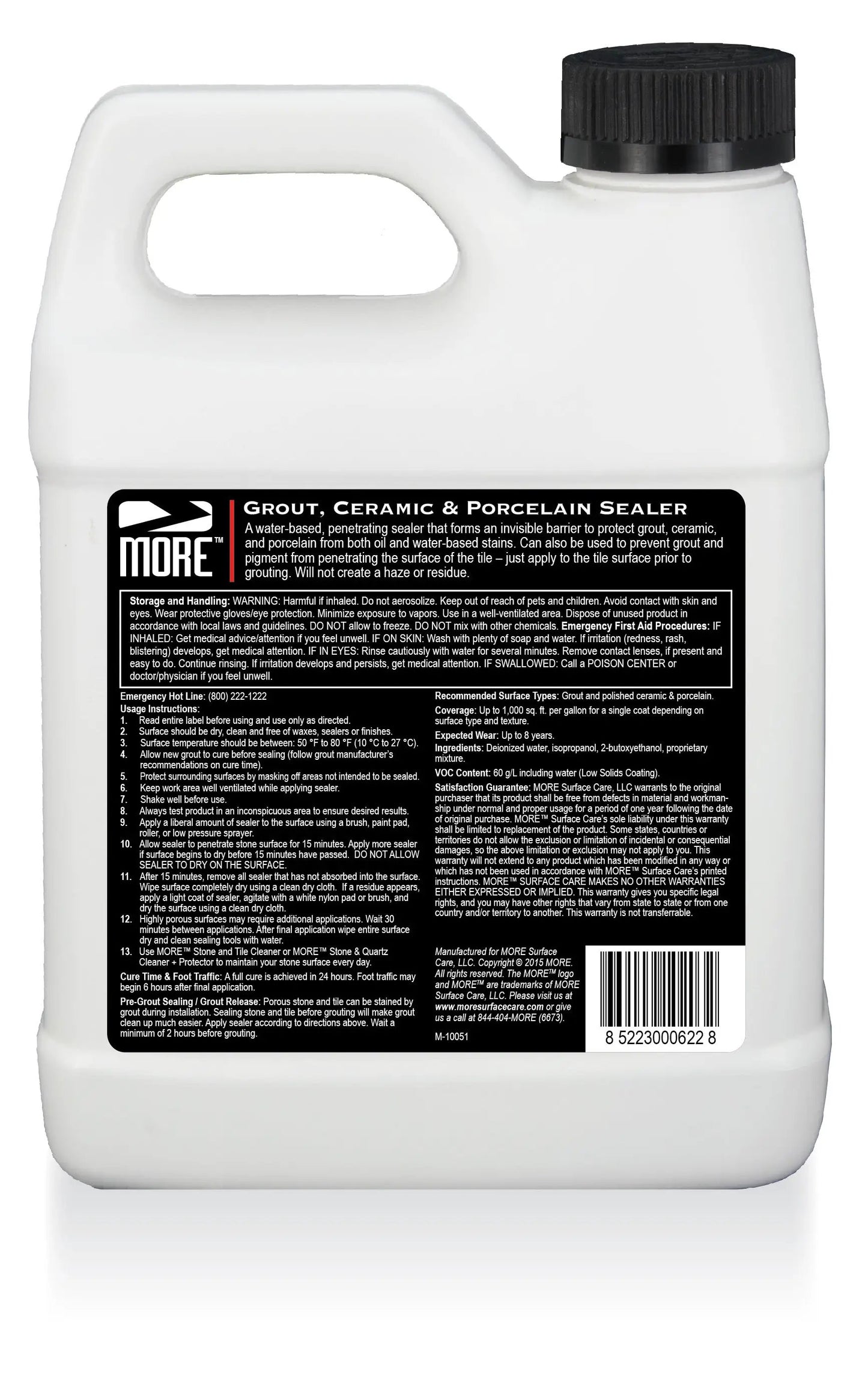 Grout, Ceramic & Porcelain Sealer by MORE Surface Care, 1-gallon bottle with black cap on Tampa Home & Garden Store