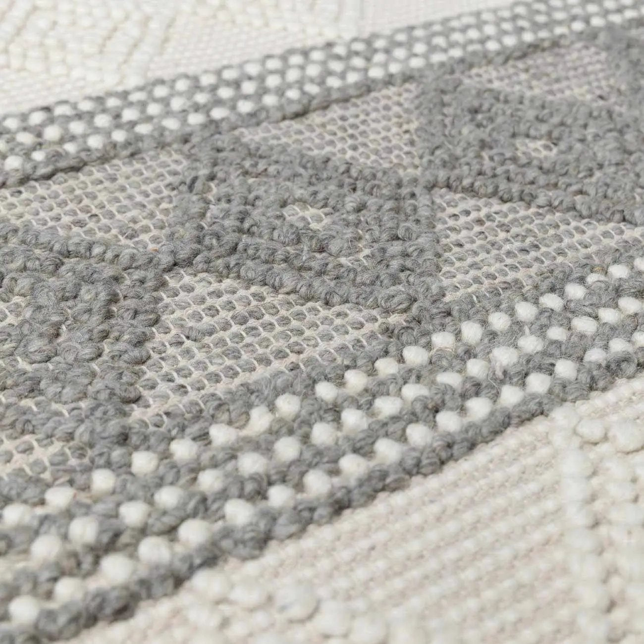 Mineola Wool Area Rug Hand Woven Bohemian in gray and ivory by Boutique Rugs on Tampa Home & Garden Store