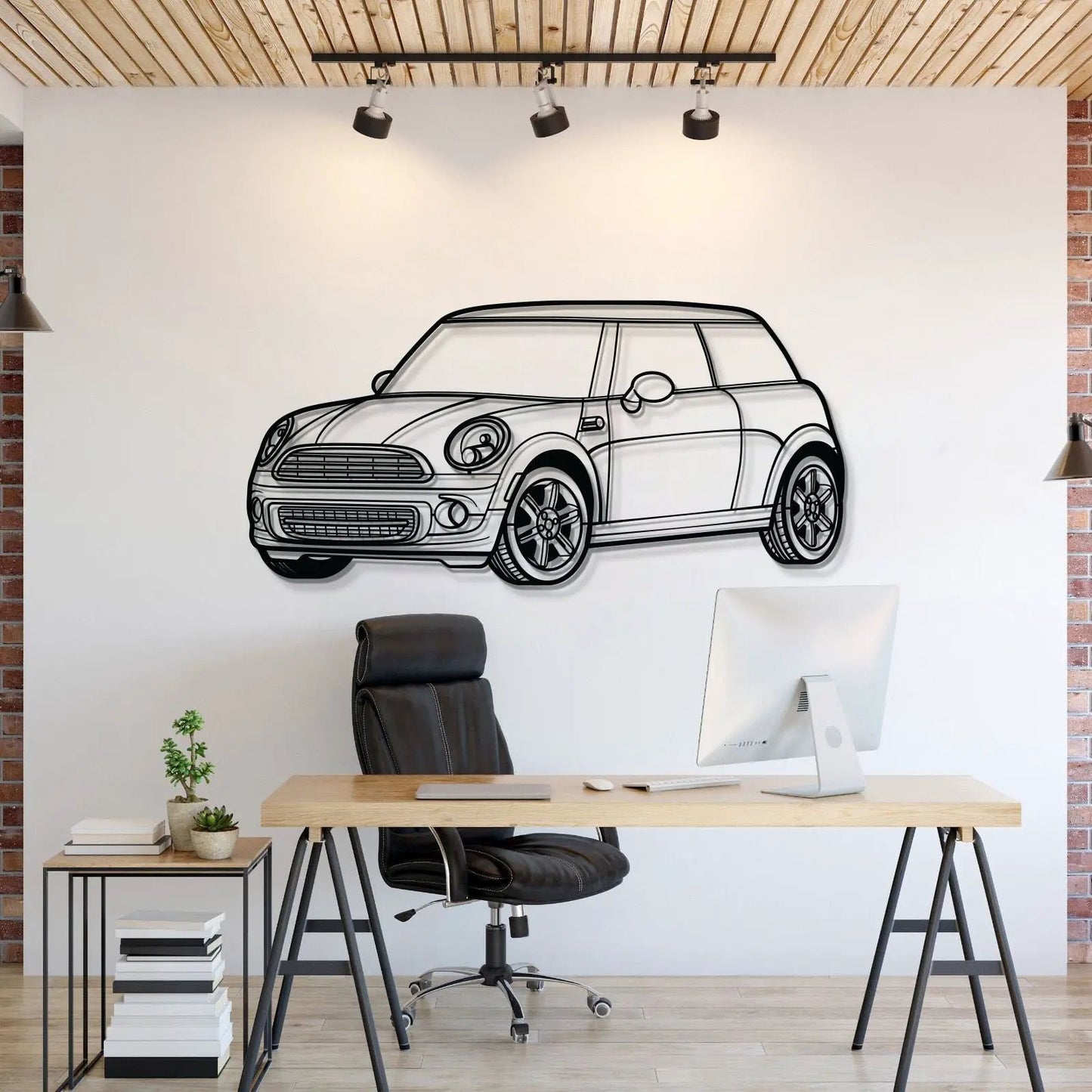 Cooper Perspective Metal Car Wall Art MT1130 by Modello Turbo, black lineart car silhouette on Tampa Home & Garden Store