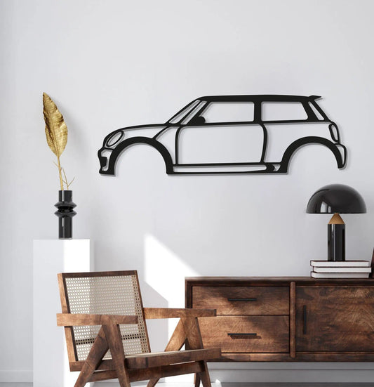 Cooper S metal car wall art by Modello Turbo, black outline silhouette for modern home decor on Tampa Home & Garden Store