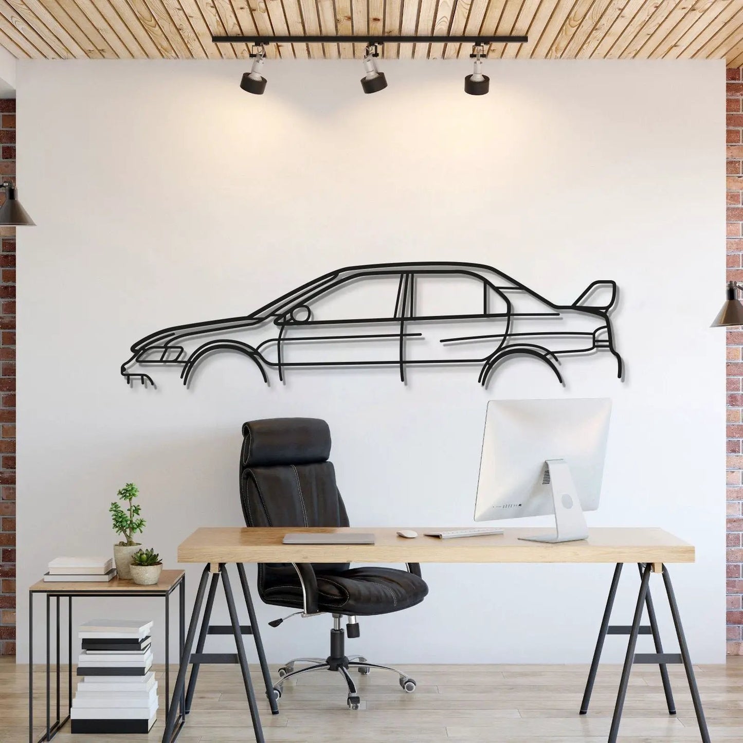 Evo IX Classic Metal Car Wall Art by Modello Turbo black metal line art on Tampa Home & Garden Store