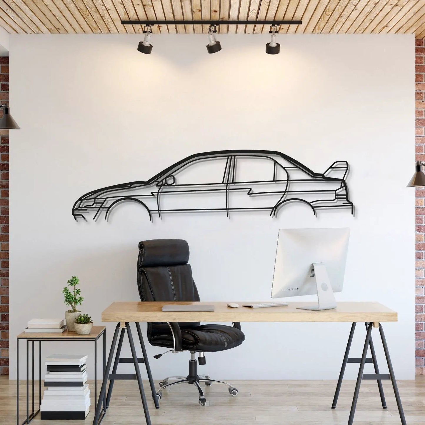 Evo VII Classic Metal Car Wall Art by Modello Turbo, black metal line art silhouette on Tampa Home & Garden Store