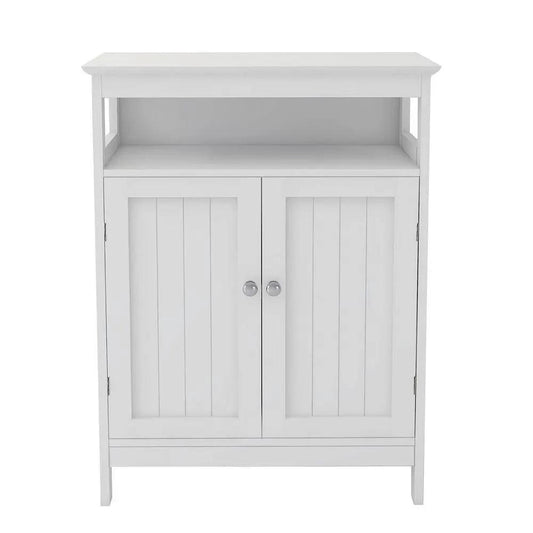White 2-Door Bathroom Linen Cabinet with Storage Shelf, beadboard doors, HomePacific on Tampa Home & Garden Store