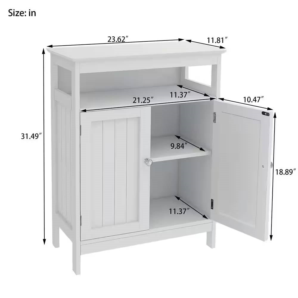 Armario de lino para baño de 2 puertas con estante de almacenamiento en acabado de madera blanca