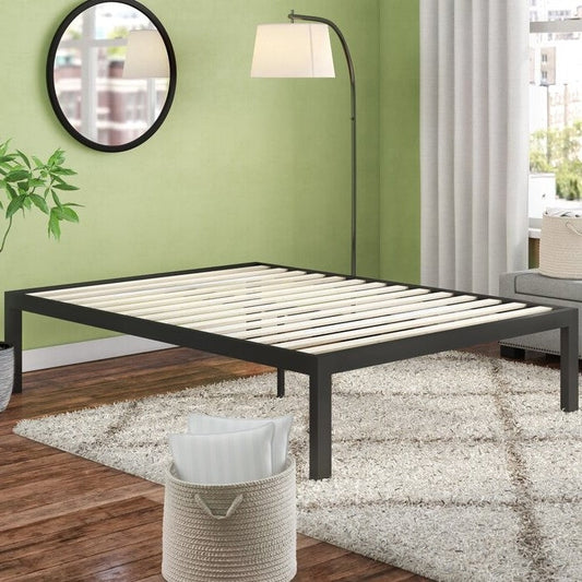 Base de cama de plataforma de metal King size de 18 pulgadas con fácil montaje y listones de madera