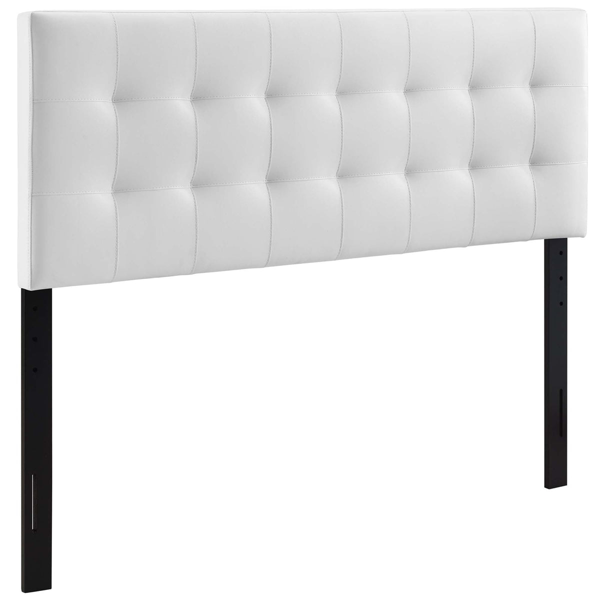 Lily Upholstered Vinyl King Headboard white tufted vinyl with square panels on metal legs on Tampa Home & Garden Store