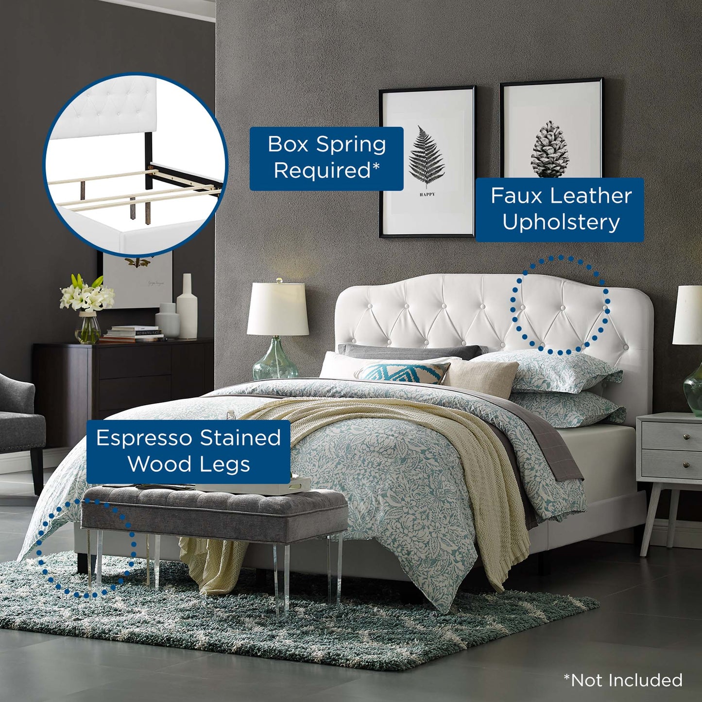 Modway White Faux Leather Full Bed And Frame