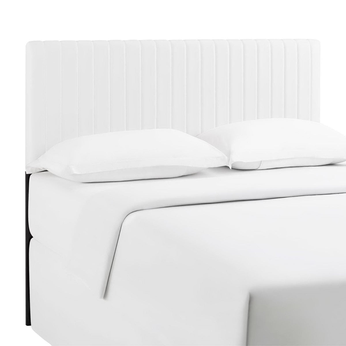Keira Faux Leather Headboard white with vertical channel tufting and slim black legs on Tampa Home & Garden Store