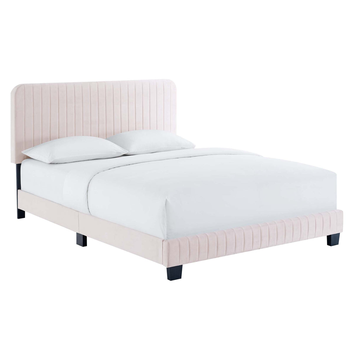 HouseOfZazla Celine Tufted Velvet Twin Bed with pink upholstered headboard and platform frame on Tampa Home & Garden Store