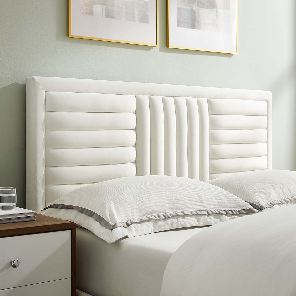 Sofia Channel Tufted Performance Velvet King Platform Bed white upholstery by Modway MOD-7007 on Tampa Home & Garden Store