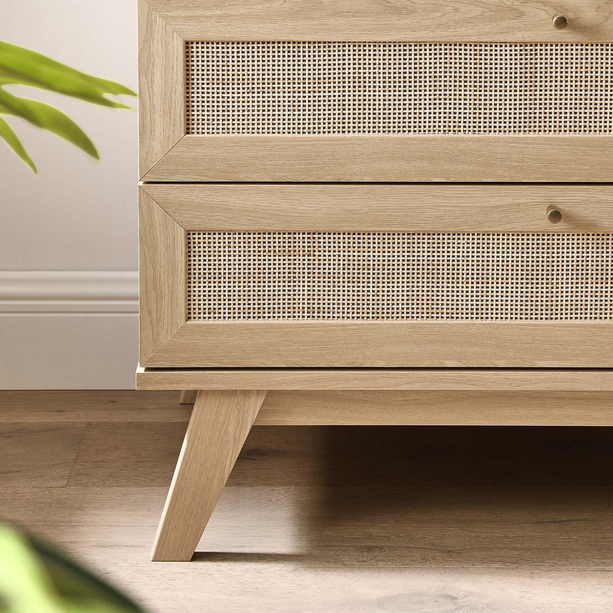 Soma 3-Drawer Dresser by Modway in natural wood with woven cane fronts on Tampa Home & Garden Store