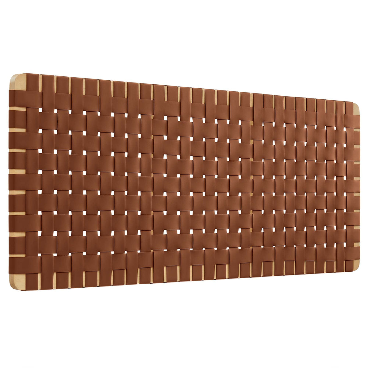 Sparta vegan leather weave queen headboard by HouseOfZazla in brown with beige edge detailing on Tampa Home & Garden Store