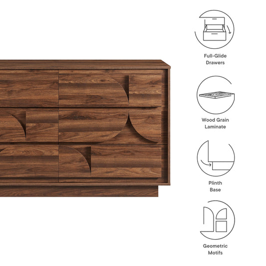 Bulwark 6-Drawer Dresser by Modway in dark walnut wood grain laminate with full-glide drawers on Tampa Home & Garden Store