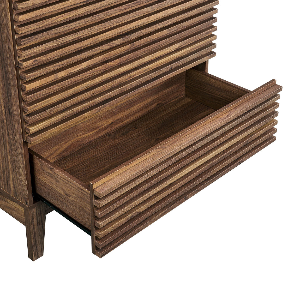 Render 4-Drawer Chest by Modway in dark walnut with slatted fronts, dresser on Tampa Home & Garden Store