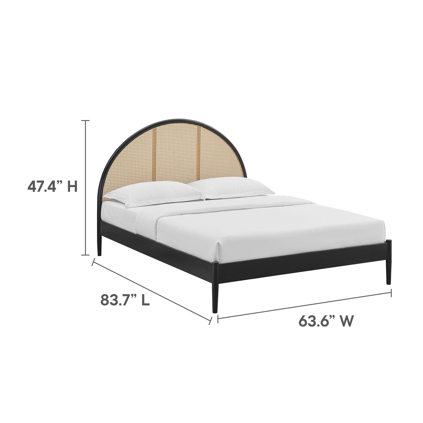 Queen Bed with Arched Rattan and Wooden Frame