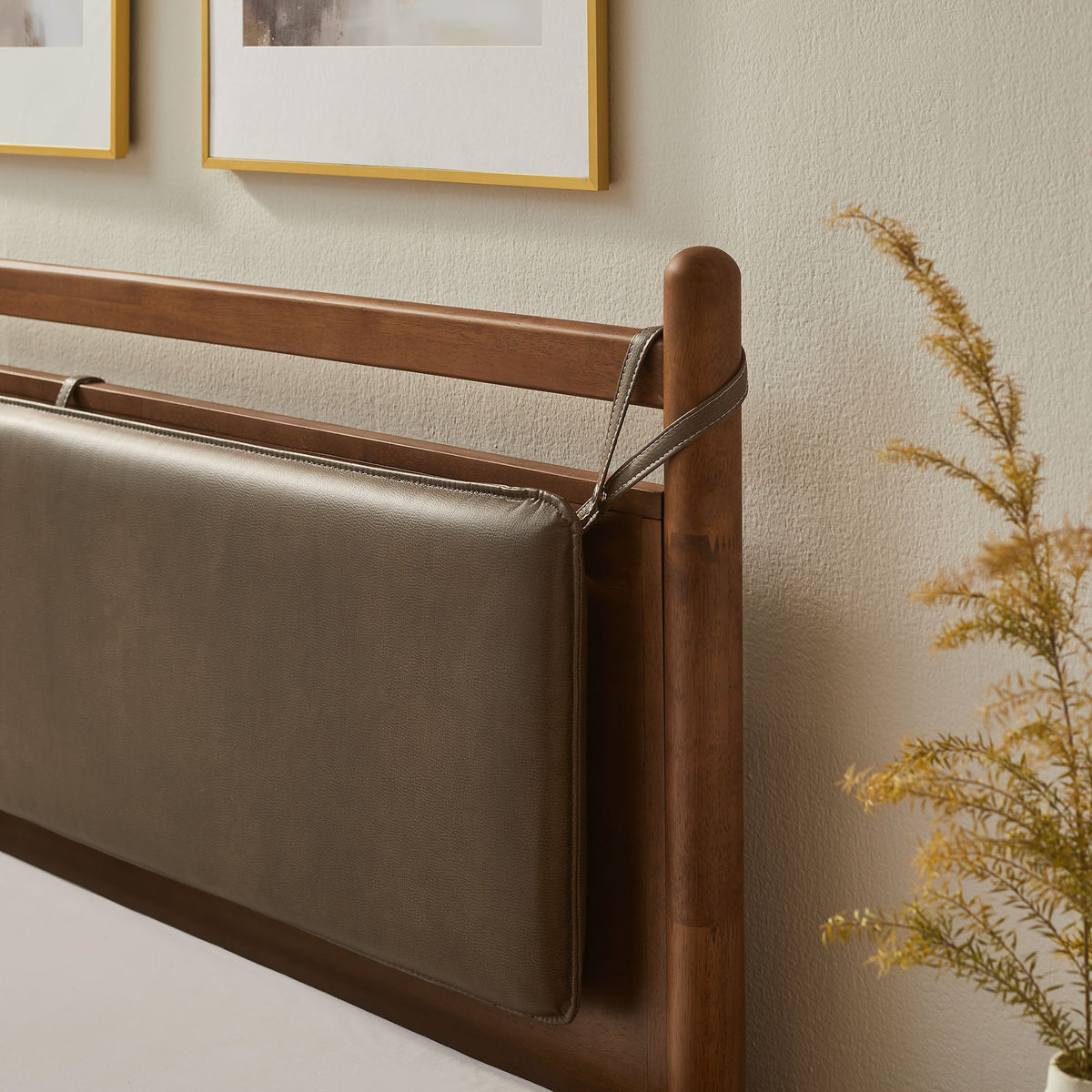 Leni Solid Wood and Vegan Leather Bed Frame