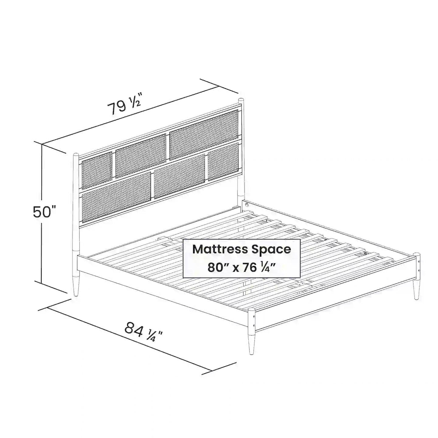 Base de Cama Plataforma King Size de Madera Dura con Cabecero de Panel de Caña en Nogal