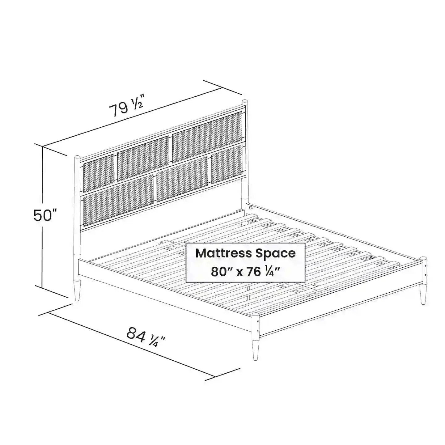 King Size Hardwood Platform Bed Frame with Cane Paneling Headboard in Walnut - Tampa Home & Garden Store