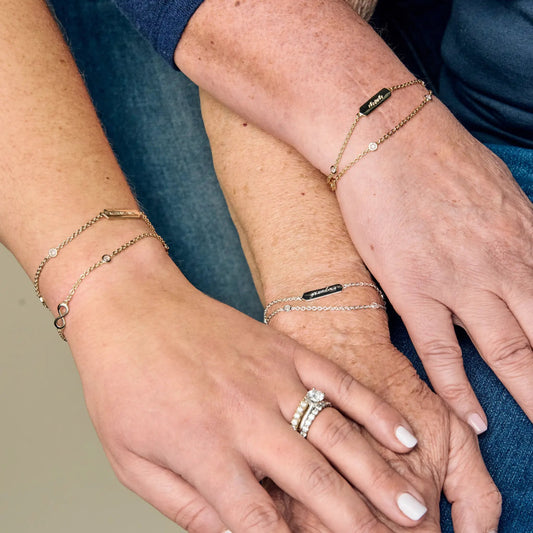 Mom Infinity Chain Double Strand Bracelet by ALEX AND ANI, gold-tone chain with Mom plate on Tampa Home & Garden Store