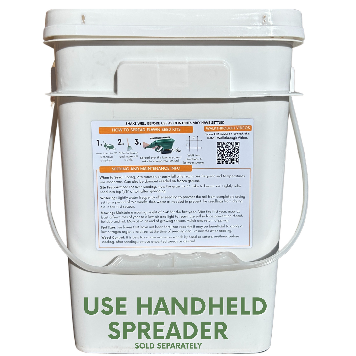 Simple Lawn Fine Fescue Grass Seed white plastic bucket with seed spreader instructions label on Tampa Home & Garden Store