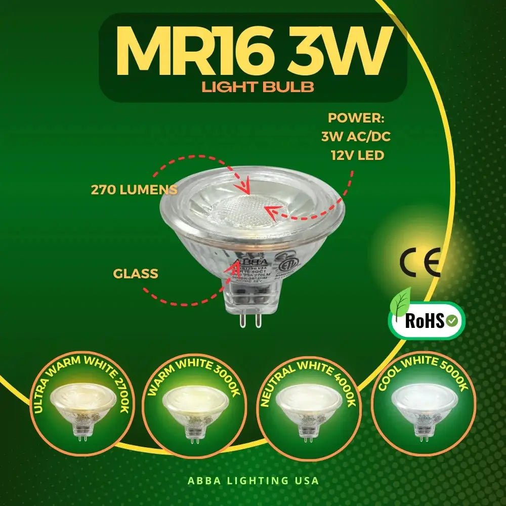 MR16 3W LED Bulbs Dimmable Energy Saving Waterproof Light CE & RoHS Certified - Tampa Home & Garden Store