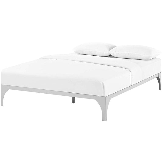 King size Modern Metal Platform Bed Frame in Silver Finish with Wood Slats - Tampa Home & Garden Store