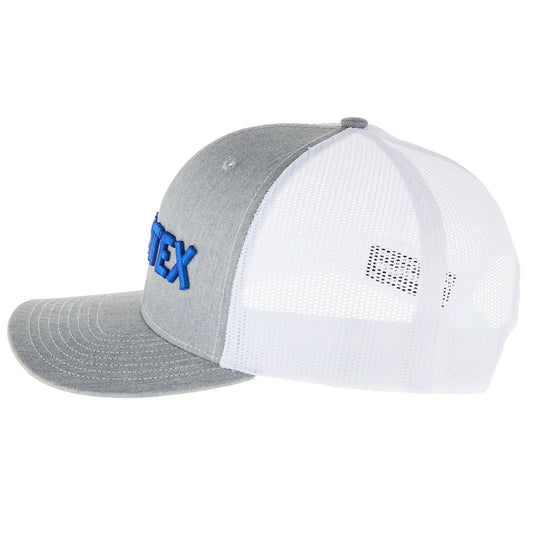 Mayatex Heather Grey Breathable Mesh Back Logo Cap with blue embroidery on Tampa Home & Garden Store