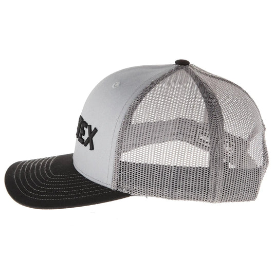 Grey and charcoal mesh-back logo cap by Mayatex trucker hat with grey front panel and black bill on Tampa Home & Garden Store