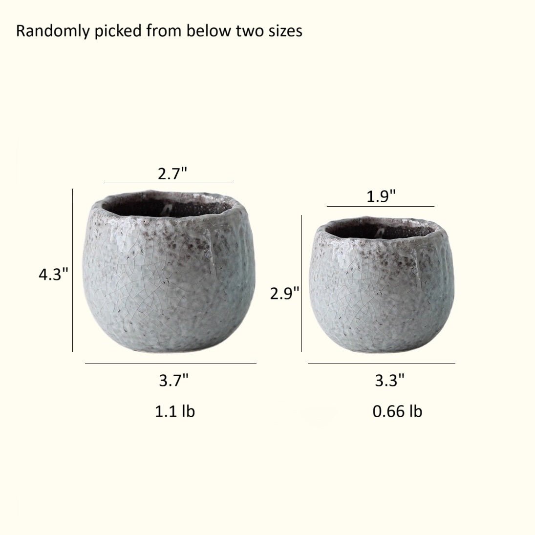 RusticReach crackle glazed succulent planters set of 5 in two gray ceramic sizes on Tampa Home & Garden Store