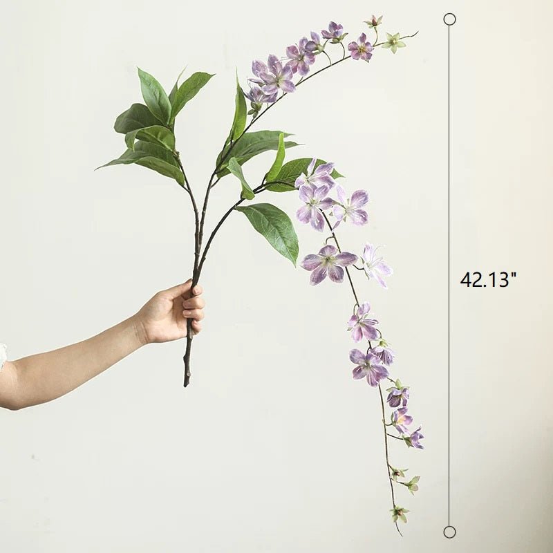 Artificial Cytha Jasmin stem RusticReach, purple blossoms with green leaves, 42.13 inches long on Tampa Home & Garden Store