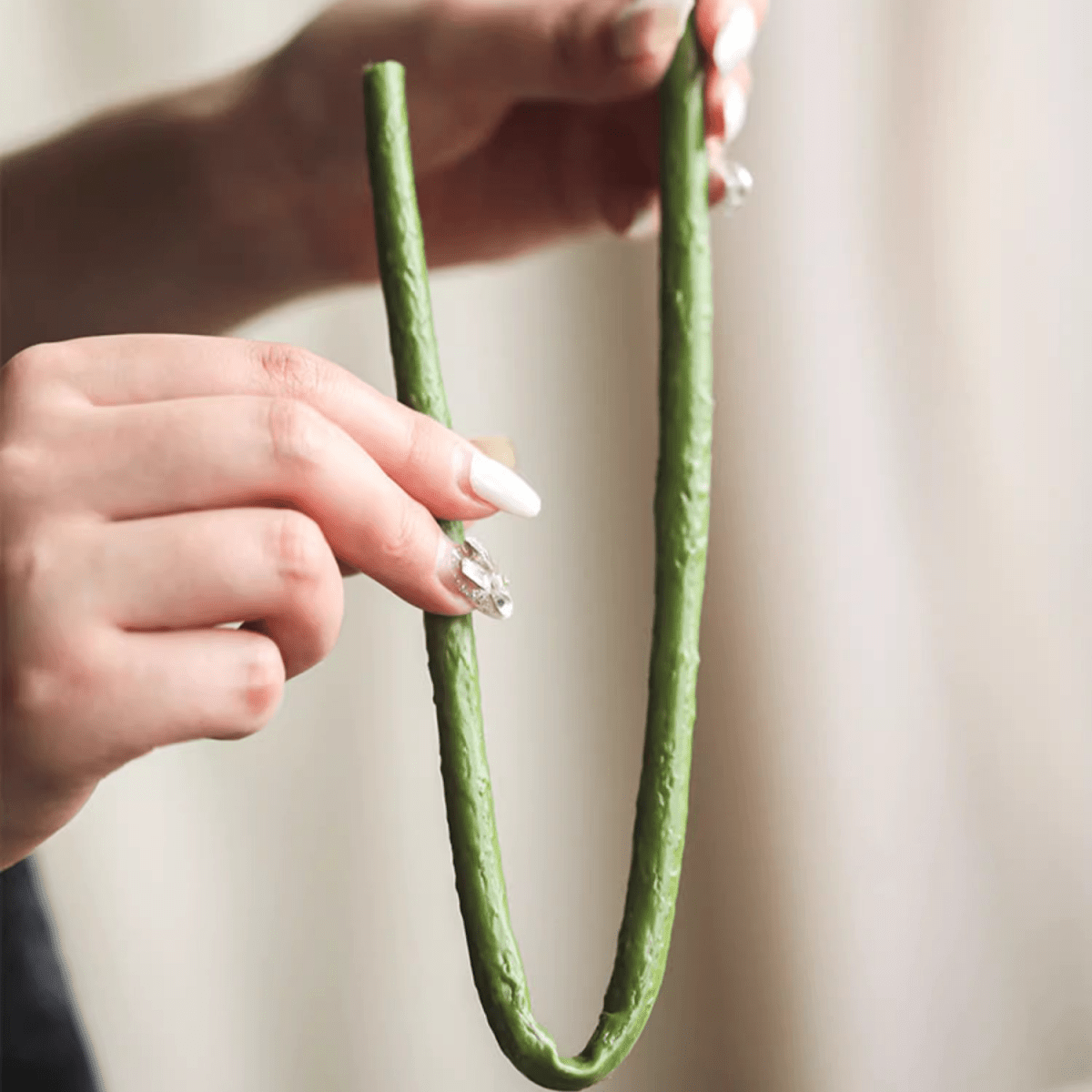 RusticReach artificial lotus flower and seedpod on two green stems held by hands for display on Tampa Home & Garden Store