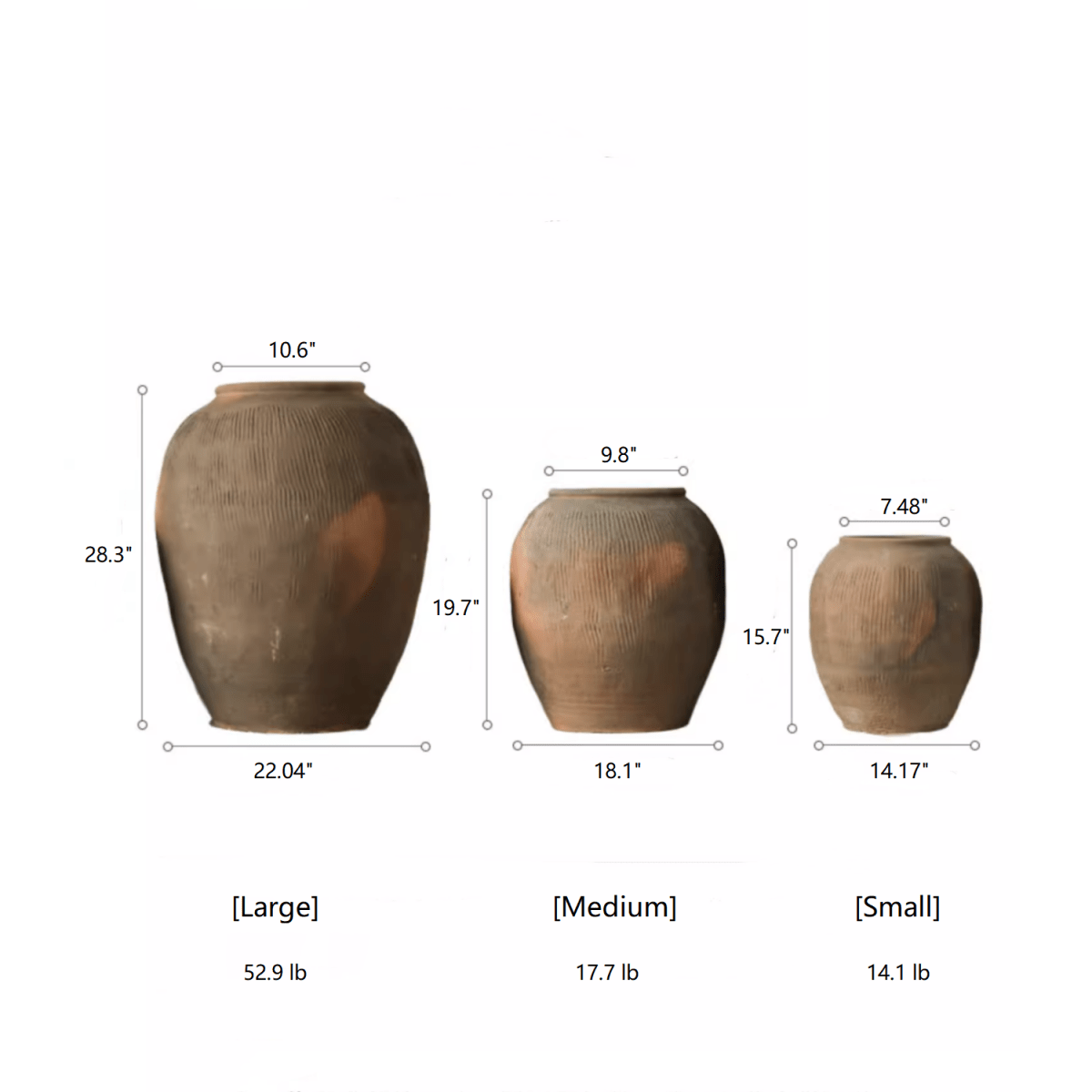 Round earthenware brown pot trio by RusticReach; large 22.04, medium 18.1, small 14.17 on Tampa Home & Garden Store