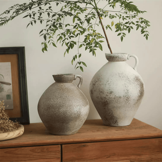 Watertight One Handle Pottery Vase set by RusticReach: two speckled ceramic vases on Tampa Home & Garden Store