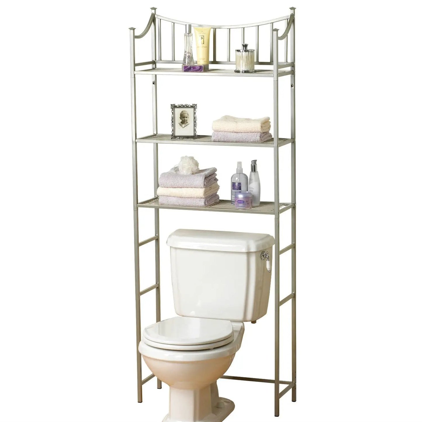 Bathroom Space Saving Over the Toilet Linen Tower Shelving Unit in Nickel Finish - Tampa Home & Garden Store