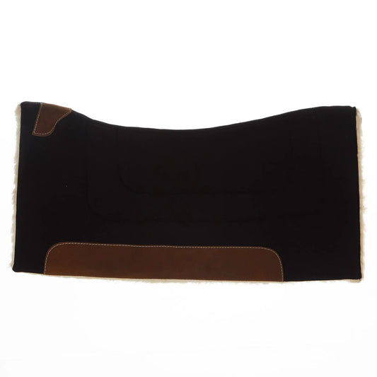 Mayatex Canvas 1in 32x32 wool fleece bottom saddle pad black with brown leather patch on Tampa Home & Garden Store