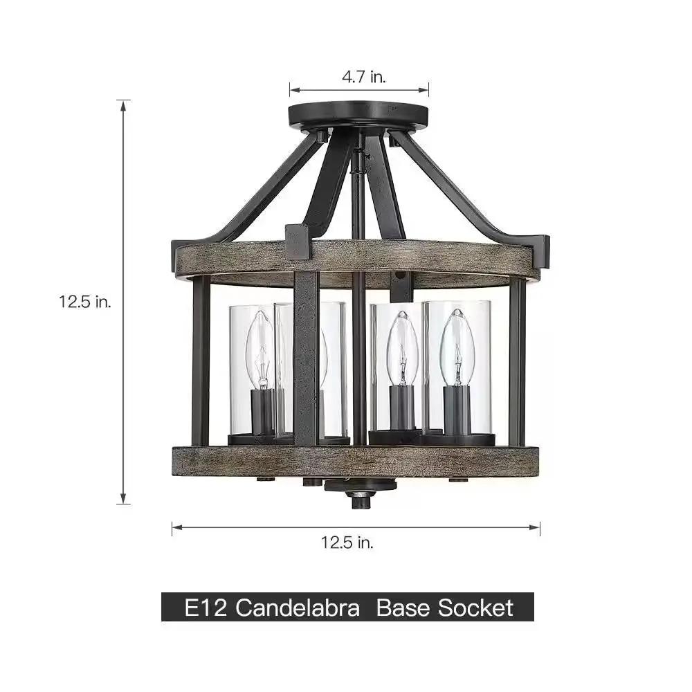 Round 4-Light 12.5-inch Metal Wood Farmhouse Ceiling Lamp - Semi-Flush Mount - Tampa Home & Garden Store
