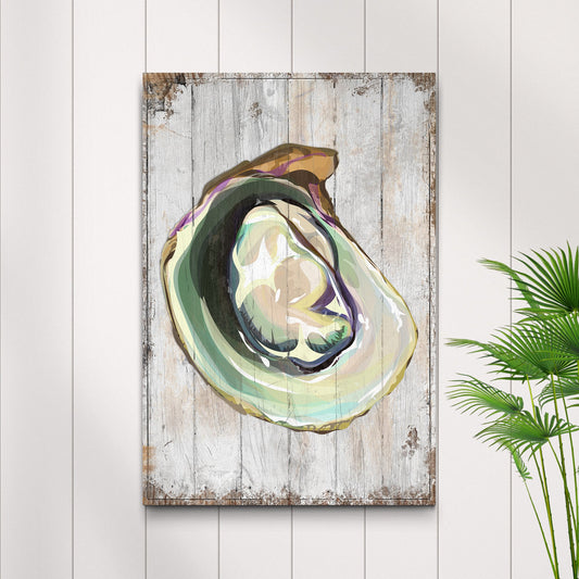 Oyster Shell Canvas Wall Art colorful abstract shell on weathered wood on Tampa Home & Garden Store