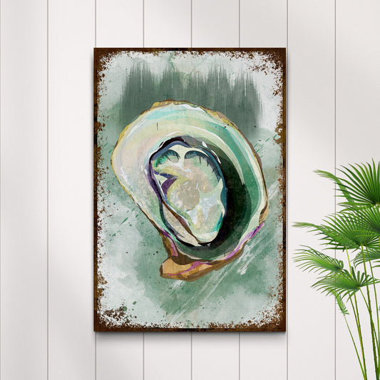 Oyster Shell Abstract Portrait Canvas Wall Art Tailored Canvases turquoise with brown frame on Tampa Home & Garden Store