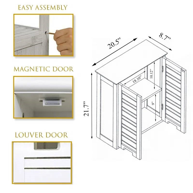 Armario de baño de pared con puertas de persiana en acabado de madera blanca