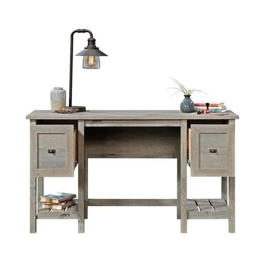 FarmHouse Oak 2 Drawer Desk in light oak finish with central knee space on Tampa Home & Garden Store