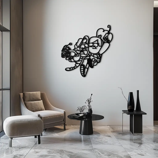 Mabel and Dipper Pines metal wall art silhouette, black finish, Gravity Falls-inspired on Tampa Home & Garden Store