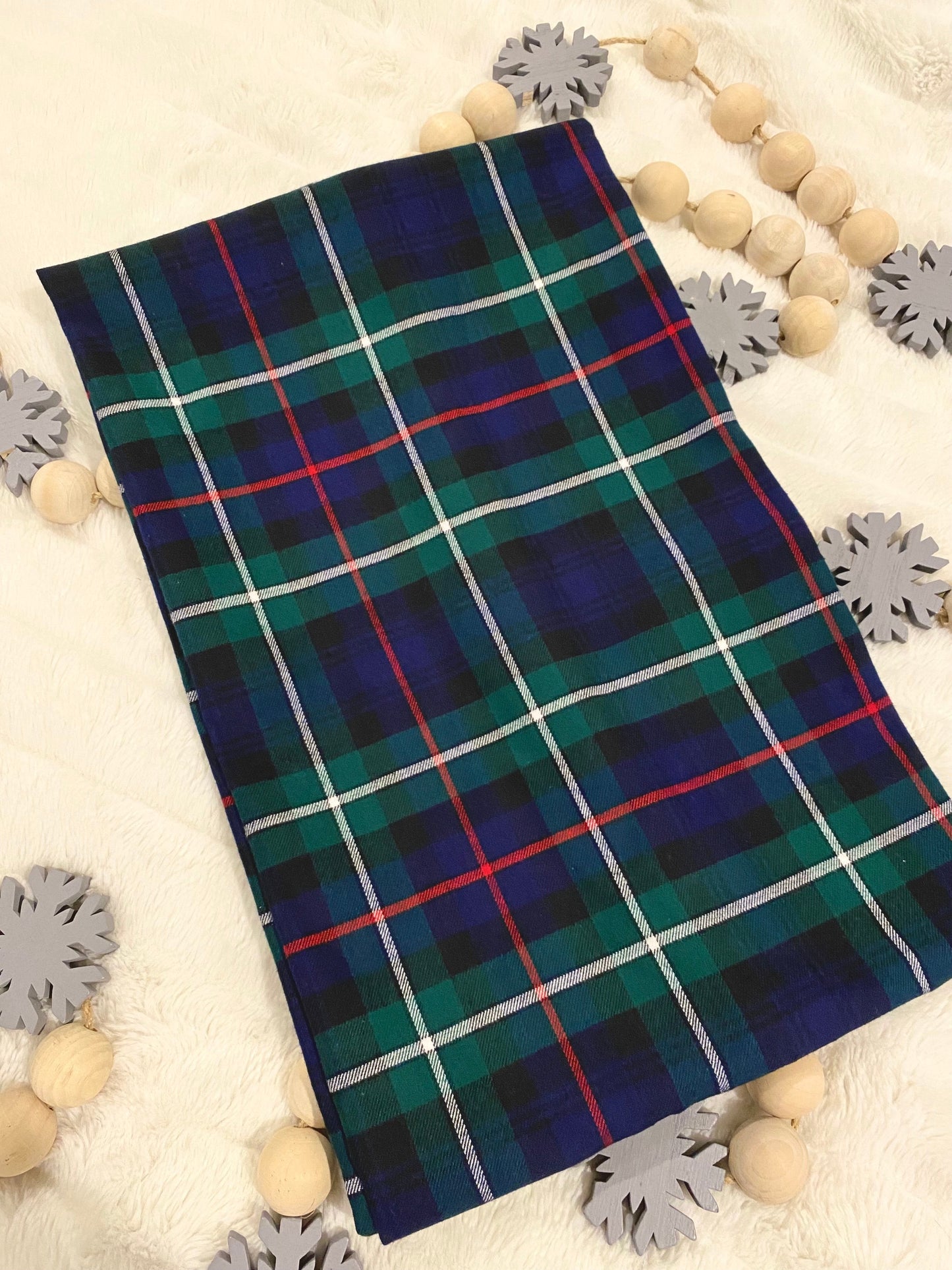 MacKenzie Tartan - Navy Blue, Green, Black, Red, White, Plaid Flannel Scarf - Tampa Home & Garden Store
