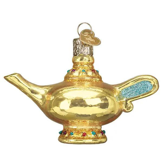 Magic Lamp Ornament glass gold with jeweled base from The Country Christmas Loft on Tampa Home & Garden Store