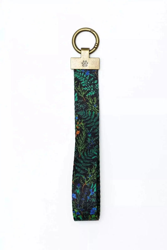 Magical Fern Forest Wristlet Keychain with brass ring and fern-pattern fabric by Aria the Fox on Tampa Home & Garden Store