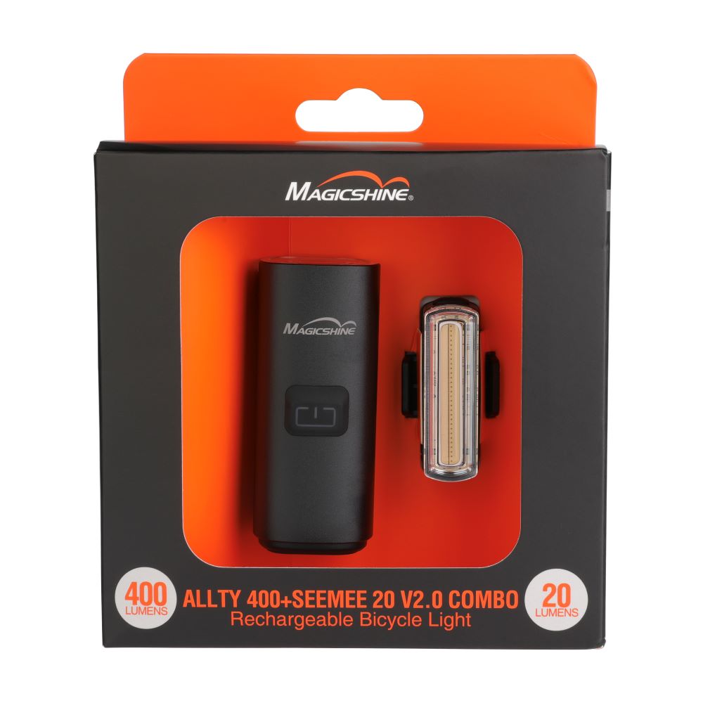 Magicshine Allty 400 + Seemee 20 v2 combo rechargeable light 400 lumes front ( max 7 hours) 20 lumens rear (max 30 hours) Water resistance Usb c chargeable - Tampa Home & Garden Store